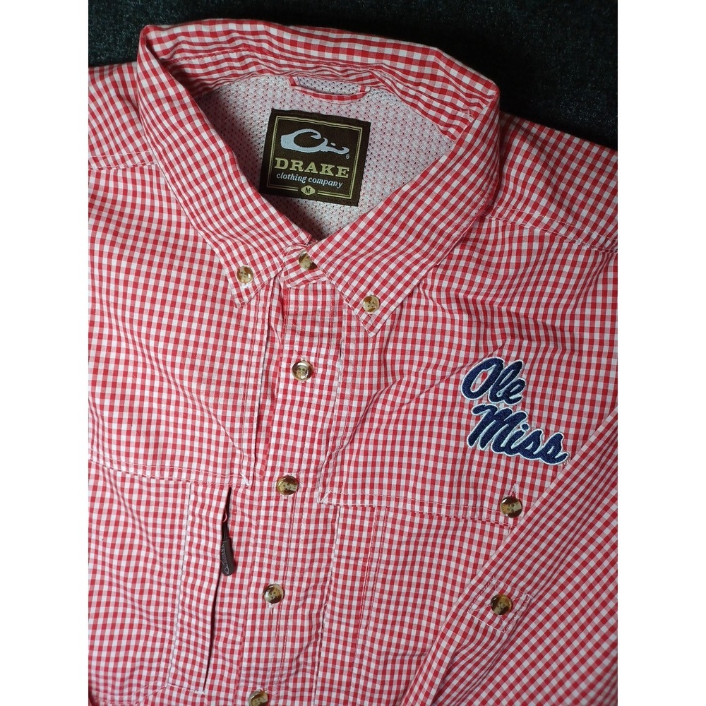Drake Mens Meduim Gingham Long Sleeve Ole Miss Button-Down Shirt